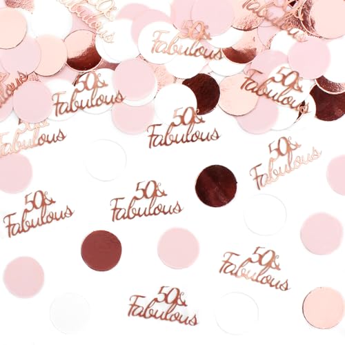 Happy 50th Birthday Dekorationen Roségold für Frauen, 50 und fabelhaftes rundes Tischkonfetti, weiblicher Geburtstag/Hochzeitstag, Tischstreuung, Partyzubehör, 300 Stück von Vofrise