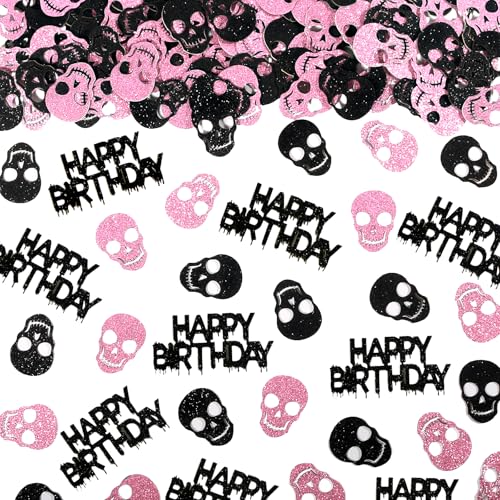 Vofrise Glitzernde Totenkopf-Geburtstags-Konfetti für Tische, Schwarz und Rosa, Halloween, Gothic, Geburtstagsparty-Dekorationen für Mädchen/Frauen, 200 Stück Vofrise Glitzernde Totenkopf-Geburtstags-Konfetti für Tische, Schwarz und Rosa, Halloween, Gothic, Geburtstagsparty-Dekorationen für Mädchen/Frauen, 200 Stück von Vofrise