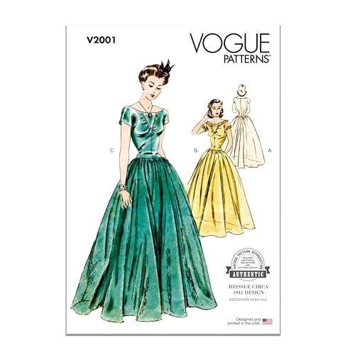 Vogue Patterns V2001K5 Langes Vintage-Kleid für Damen von 1941 Schnittmuster-Paket, Design-Code V2001, Papier, Mehrfarbig, Sizes 8-10-12-14-16 von Vogue Patterns