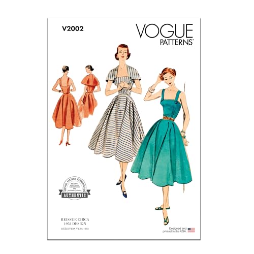 Vogue Patterns V2002K5 Damen Vintage 1952 Einteiler Kleid und Capelet Schnittmuster-Paket, Design-Code V2002, Papier, Mehrfarbig, Sizes 8-10-12-14-16 von Vogue Patterns