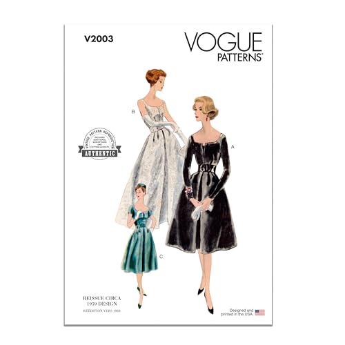 Vogue Patterns V2003H5 Damen Vintage 1959 Einteiler Kleid und Petticoat Schnittmuster-Paket, Design-Code V2003, Papier, Mehrfarbig, Sizes 6-8-10-12-14 von Vogue Patterns