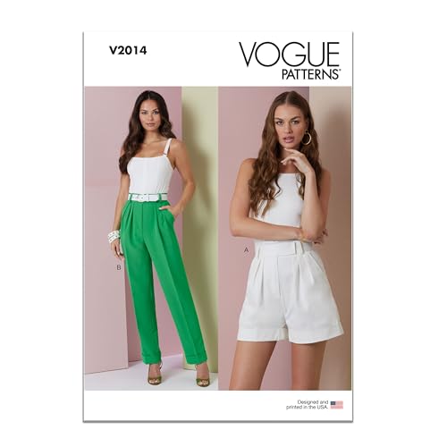 Vogue Patterns V2014B5 Damen-Shorts mit hoher Taille und locker sitzender Hose Schnittmuster-Paket, Design-Code V2014, Papier, Mehrfarbig, Sizes 8-10-12-14-16 von Vogue Patterns