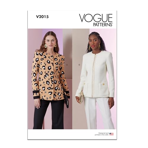 Vogue Patterns V2015B5 Gefütterte Damenjacken, halblang, ohne Kragen Schnittmuster-Paket, Design-Code V2015, Papier, Mehrfarbig, Sizes 8-10-12-14-16 von Vogue