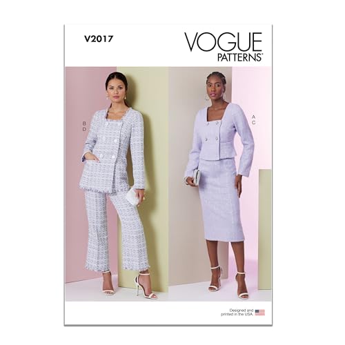 Vogue Patterns V2017B5 Eng anliegende gefütterte Damenjacke, taillierter Bleistiftrock und halbtaillierte hohe Hose Schnittmuster-Paket, Design-Code V2017, Papier, Mehrfarbig, Sizes 8-10-12-14-16 von Vogue Patterns