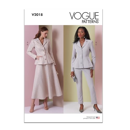 Vogue V2018D5 Gefütterte Damenjacke, Rock und konische Hose mit Schößchen Schnittmuster-Paket, Design-Code V2018, Papier, mehrfarbig, Sizes 4-6-8-10-12 von Vogue