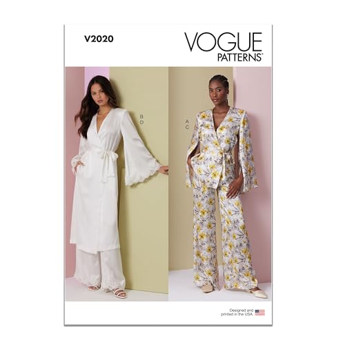 Vogue Patterns V2020B5 Halb tailliertes Lounge-Top, Bademantel und Hose mit weitem Bein für Damen Schnittmuster-Paket, Design-Code V2020, Papier, Mehrfarbig, Sizes 8-10-12-14-16 von Vogue Patterns