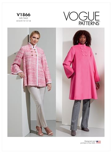 Vogue V1866F5 Damenmantel mit lockerer Passform Schnittmuster-Set, Code V1866, Mehrfarbig, Sizes 16-18-20-22-24 von Vogue Patterns