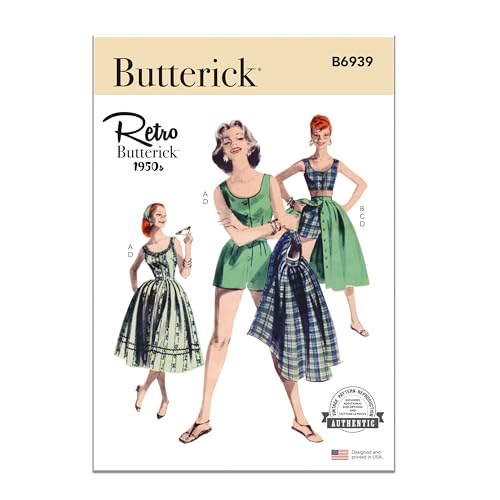 Butterick Schnittmuster-Set für Damen, 1950er-Jahre-Stil, für Overall, Bluse, Shorts und Rock, Design Code B6939, Größen 44-46-50 Butterick Schnittmuster-Set für Damen, 1950er-Jahre-Stil, für Overall, Bluse, Shorts und Rock, Design Code B6939, Größen 44-46-50 von Butterick