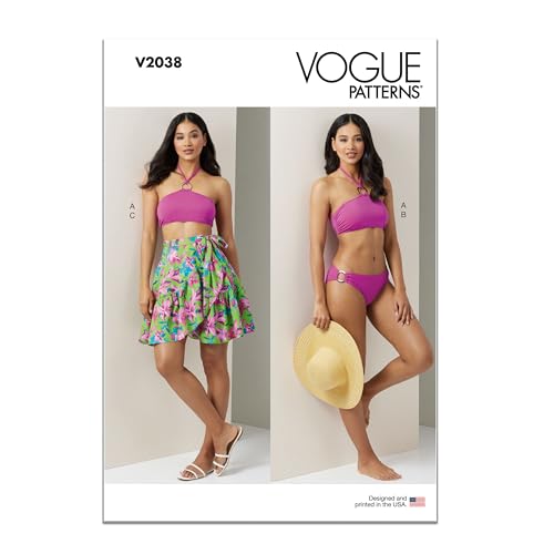 Vogue Paper Pattern V2038A Damen-Bikini und Sarong A (XS-S-M-L-XL-XXL) von Vogue