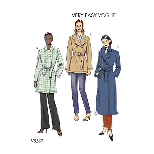 Vogue V9367Y Sehr einfach zu nähen, ungefütterte Zweireihige Jacke und Gürtel für Damen, Sizes 4-14 von Vogue