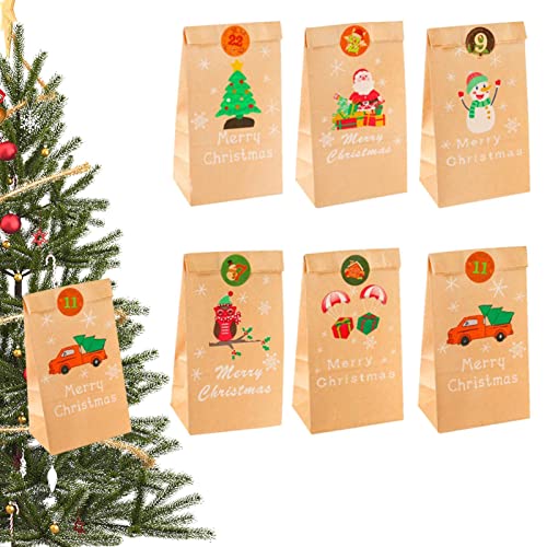 Voiakiu Weihnachtstüten aus Papier - Größere Adventskalender-Papiertüten zum Befüllen - 24-Tage-Countdown-Kalender, Papiertüten, hängende Süßigkeiten-Geschenktüten für Kinder und Erwachsene von Voiakiu