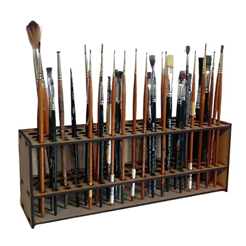 Voihamy Pinsel Organizer Aus Holz, Pinsel Aufbewahrung Pinselhalter, 67 Löchern Pinselständer Aus Holz, Pinselhalter Malen, Multifunktionaler Organizer Ständer, Abnehmbarer Kunstständer von Voihamy