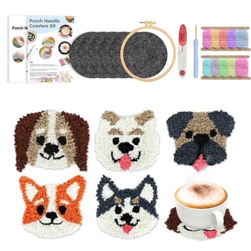 Voihamy Stickgarn Set Für Untersetzer | Teppichsticken Nadel-Set für Erwachsene | Rundrahmen Werkzeug Mit Garn Für Häkelarbeiten Zuhause Und Im Kunstunterricht Mit Stickzubehör von Voihamy
