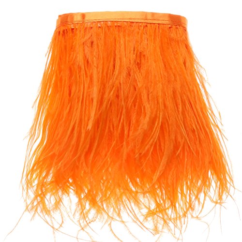 Straußenfedern Borte Fransen mit Satinband - zum Nähen von Kleidern Basteln Kostüme Dekoration, 186cm (Orange) von VoilaLove