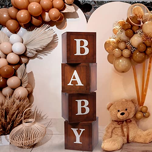 Voircoloria Baby-Boxen mit Buchstaben für Babyparty, 4 Stück Kornholz-Ballonboxen für Geschlechtsoffenbarung, Geburtstag, Hochzeit, Teddybär, Babyparty-Dekorationen (Holz) von Voircoloria