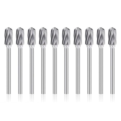 10 Stück Hartmetall-Frässtift, 3 mm Schaft, 6 mm Durchmesser, Einzelschnitt, C-Typ, Drehfeile, Fräser von Voirrow