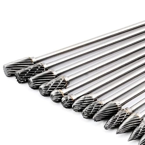 10-teiliges 6-Zoll-langes Doppelschnitt-Wolfram-Vollhartmetall-Rotationsfräser-Set 1/8 Zoll (m) Schaft-Spiralbohrer for Rotationswerkzeuge(10pc Double Groove) von Voirrow