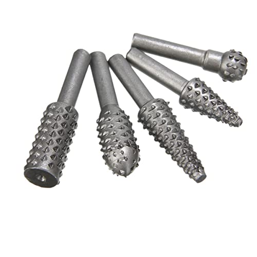 5 Stück Stahl-Rotationsraspelfeile 1/4 Quot;Schaft Rotary Craft Files Raspel Grate Holz Bits Schleifkraft Handwerkzeug for die Holzbearbeitung(Silver) von Voirrow