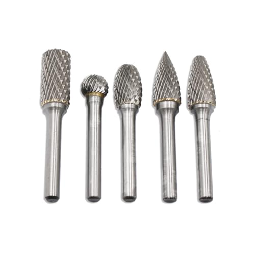 5-teiliges Set Feile 1/4 Zoll Schaft 12 mm doppelt geschnittene Wolframkarbid-Rotationsfeile Schneidebohrer Werkzeug Rotationsgrate Die Grinder Bits(110365-ADEFG) von Voirrow