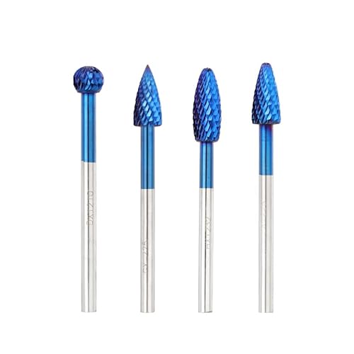 Hartmetall-Frässtift-Bit-Metallfeile mit doppeltem Schnitt, 6-mm-Schaft, Nanoblau-beschichtete Drehfeile, 100 mm lange Feile for Metall(4pcs Set) von Voirrow
