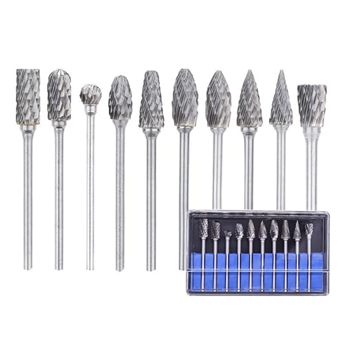 Hartmetall-Rotationsfeile for Metall, 10 Stück, 2,35 mm Schaft, Doppelschnitt, Rotationsgrate, Metallfräser for Rotationswerkzeuge von Voirrow