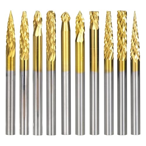 Rotationsfeile for Metall und Holz 3 x 3 mm Wolframkarbid-Rotationsgrate Holzbearbeitungswerkzeuge Titanbeschichtete Minifeile(10pcs Double cut) von Voirrow