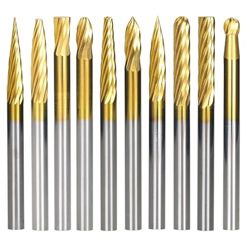 Rotationsfeile for Metall und Holz 3 x 3 mm Wolframkarbid-Rotationsgrate Holzbearbeitungswerkzeuge Titanbeschichtete Minifeile(10pcs Single cut) von Voirrow