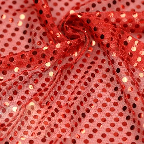 1,1 m x 1 m roter glänzender Glitzer-Paillettenstoff, Polyester-Pailletten-Mesh-Stoff für Glitzer-Kleidung von Vokenforu