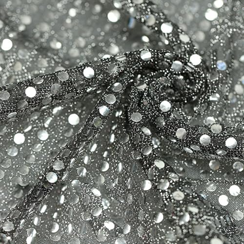 1,1 m x 1 m schwarzer glänzender Glitzer-Paillettenstoff, Polyester-Pailletten-Mesh-Stoff für Glitzer-Kleidung von Vokenforu