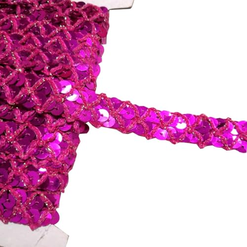 1,5 cm x 13 m, rosenroter Paillettenbesatz, Glitzer-Pailletten-Zopf-Bordüre, flaches Pailletten-Stoffband zum Nähen, Basteln 1,5 cm x 13 m, rosenroter Paillettenbesatz, Glitzer-Pailletten-Zopf-Bordüre, flaches Pailletten-Stoffband zum Nähen, Basteln von Vokenforu