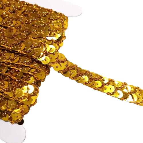 1,5 cm x 13 m goldener Paillettenbesatz, Glitzer-Pailletten-Bordüre, flaches Pailletten-Stoffband zum Nähen, Basteln 1,5 cm x 13 m goldener Paillettenbesatz, Glitzer-Pailletten-Bordüre, flaches Pailletten-Stoffband zum Nähen, Basteln von Vokenforu