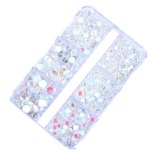 1 Box mit flacher Rückseite, Glasstrass, klare weiße flache Rückseite, runde Edelsteine für Nagelkunst, Glitzer, DIY, 1,9–4,8 mm 1 Box mit flacher Rückseite, Glasstrass, klare weiße flache Rückseite, runde Edelsteine für Nagelkunst, Glitzer, DIY, 1,9–4,8 mm von Vokenforu
