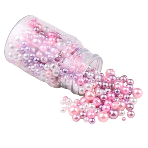 1 Flasche, 520 Stück, gemischte Farben, lose Perlen, 3–8 mm, runde Imitationsperlen für Armbänder, Halsketten, Bastelarbeiten, Rosa, 520 Stück von Vokenforu