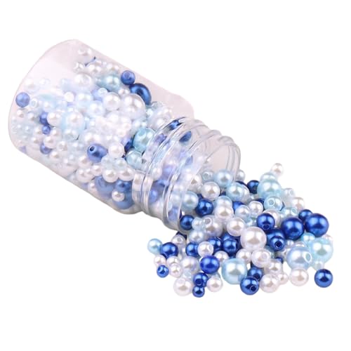 1 Flasche, 520 Stück, gemischte Farben, lose Perlen, 3–8 mm, runde Imitationsperlen für Armbänder, Halsketten, Bastelarbeiten, blau, 520 Stück von Vokenforu