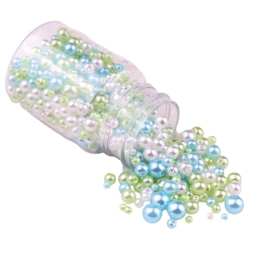 1 Flasche, 520 Stück, lose Perlen, gemischte Farben, 3–8 mm, runde Imitationsperlen für Armbänder, Halsketten, Bastelarbeiten, Grün und Blau von Vokenforu
