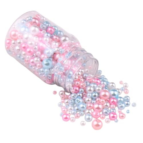 1 Flasche, 520 Stück, lose Perlen, gemischte Farben, 3–8 mm, runde Imitationsperlen für Armbänder, Halsketten, Bastelarbeiten, Rosa und Blau von Vokenforu