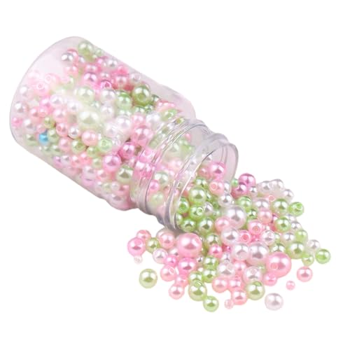 1 Flasche, 520 Stück, lose Perlen, gemischte Farben, 3–8 mm, runde Imitationsperlen für Armbänder, Halsketten, Bastelarbeiten, Rosa und Grün von Vokenforu