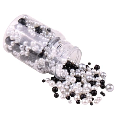 1 Flasche, 520 Stück, lose Perlen, gemischte Farben, 3–8 mm, runde Imitationsperlen für Armbänder, Halsketten, Bastelarbeiten, Schwarz und Weiß von Vokenforu