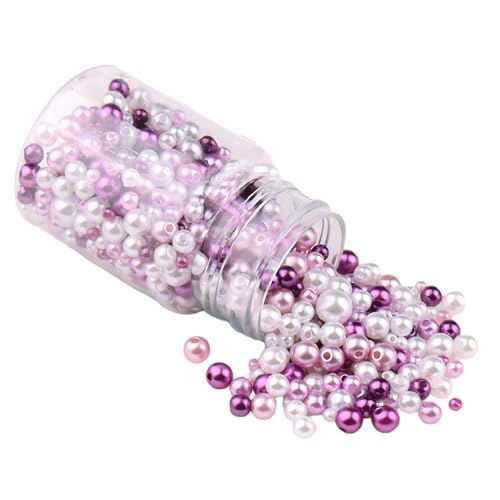 1 Flasche, 520 Stück, lose Perlen, gemischte Farben, 3–8 mm, runde Imitationsperlen für Armbänder, Halsketten, Bastelarbeiten, lila von Vokenforu