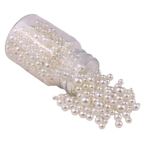 1 Flasche, 520 Stück, runde lose Perlen, 3–8 mm, Imitationsperlen für Armbänder, Halsketten, Bastelarbeiten, Beige, 520 Stück von Vokenforu