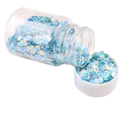 1 Flasche 50 ml Glitzer-Pailletten mit Loch, PVC-Glitzer, runde Pailletten, 2/3/4 mm, blaue Pailletten zum Nähen (ca. 9000 Stück) von Vokenforu