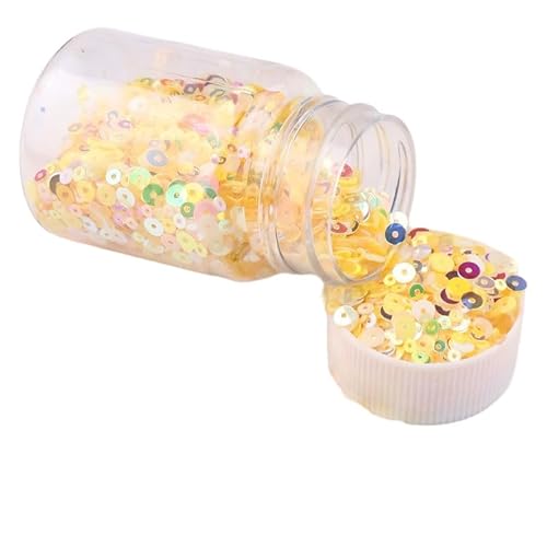 1 Flasche 50 ml Glitzer-Pailletten mit Loch, PVC-Glitzer, runde Pailletten, 2/3/4 mm, gelbe Pailletten zum Nähen (ca. 9000 Stück) von Vokenforu