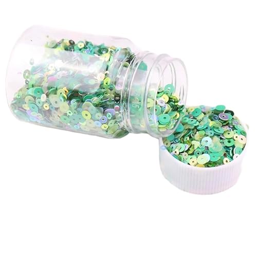 1 Flasche 50 ml Glitzer-Pailletten mit Loch, PVC-Glitzer, runde Pailletten, 2/3/4 mm, grüne Pailletten zum Nähen (ca. 9000 Stück) von Vokenforu