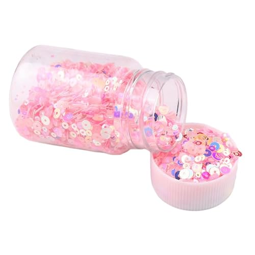 1 Flasche 50 ml Glitzer-Pailletten mit Loch, PVC-Glitzer, runde Pailletten, 2/3/4 mm, rosa Pailletten zum Nähen (ca. 9000 Stück) von Vokenforu