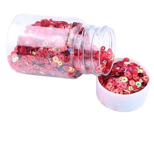 1 Flasche 50 ml Glitzer-Pailletten mit Loch, PVC-Glitzer, runde Pailletten, 2/3/4 mm, rote Pailletten zum Nähen (ca. 9000 Stück) von Vokenforu