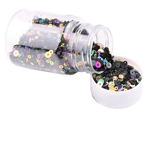 1 Flasche 50 ml Glitzer-Pailletten mit Loch, PVC-Glitzer, runde Pailletten, 2/3/4 mm, schwarze Pailletten zum Nähen (ca. 9000 Stück) von Vokenforu