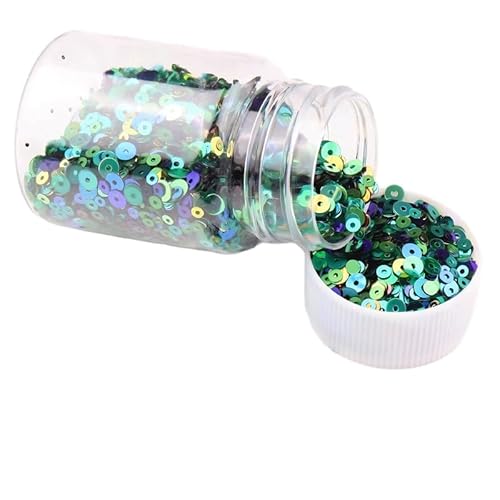 1 Flasche 50 ml Glitzer-Pailletten mit Loch, PVC-Glitzer, runde Pailletten, 2/3/4 mm, tintengrüne Pailletten zum Nähen (ca. 9000 Stück) von Vokenforu