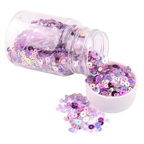 1 Flasche 50 ml Glitzer-Pailletten mit Loch, PVC-Glitzer, runde Pailletten, 2/3/4 mm, violette Pailletten zum Nähen (ca. 9000 Stück) von Vokenforu