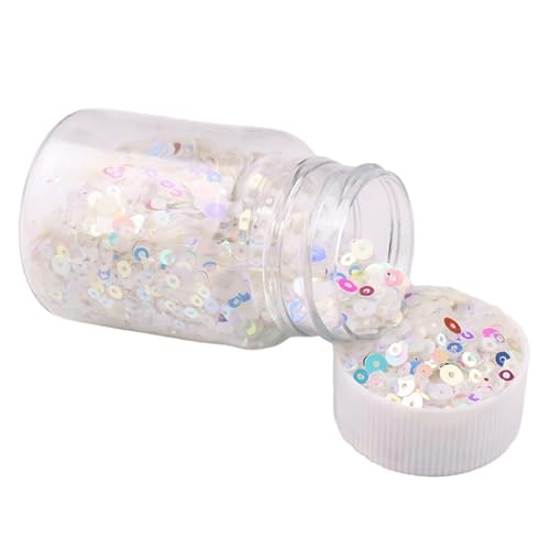1 Flasche 50 ml Glitzer-Pailletten mit Loch, PVC-Glitzer, runde Pailletten, 2/3/4 mm, weiße Pailletten zum Nähen (ca. 9000 Stück) von Vokenforu