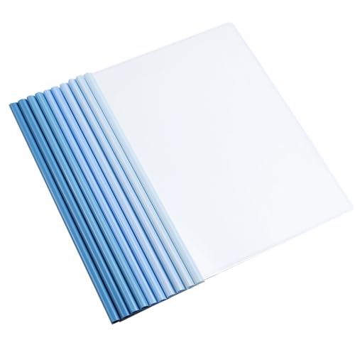 10 x A4-Farbverlaufsberichtsmappen mit Schiebestange, Kunststoff-Schiebestange, transparenter Schiebeordner für Schule, Büro, Dokumente, Klassifizierung, Blau von Vokenforu